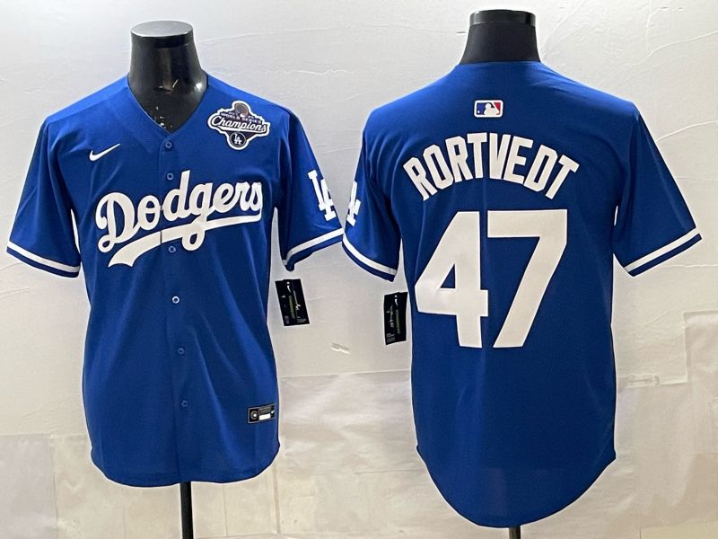 Men 2025 Los Angeles Dodgers #47 Rortvedt Blue Game Nike MLB Jersey style 0014